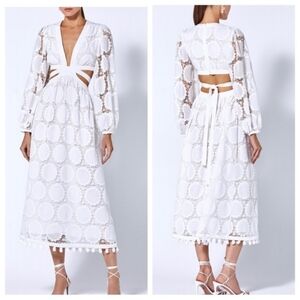 Alexis Stran Plunge Neck White Designer Cut Out Dress Size Large